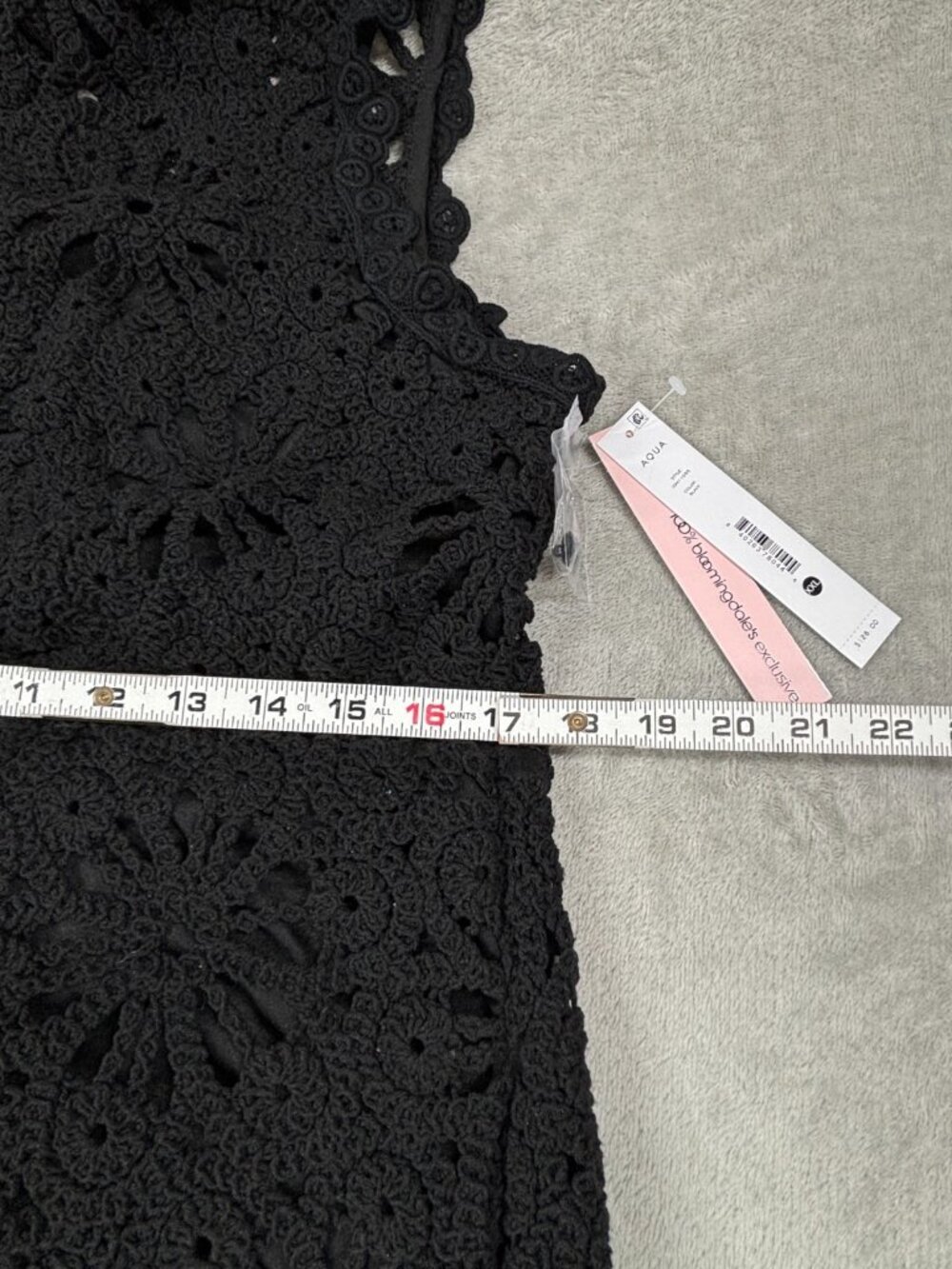 Bloomingdale's Aqua Maxi Dress Womens 2XL Black Crochet Sheer Lining Mock Neck - Picture 12 of 14